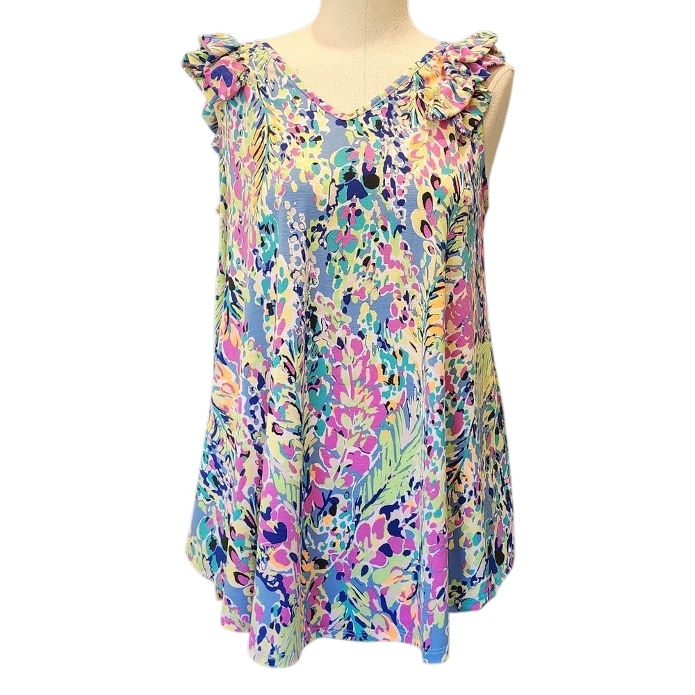 NWT'S Beeson River Colorful Ruffled Sleeveless Blouse - Picture 1 of 8